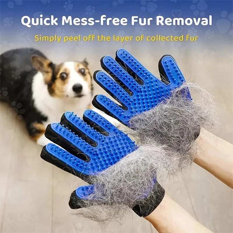 Pet Grooming Glove for Dog Cat Rabbit Fur 2 Sided Massage Grooming Brush Bath Cleaning Gloves De-Shedding De-Matting Pet Hair