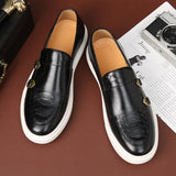 Man Casual Shoes Fashion Snakeskin Grain Leather Men's Retro British Style Loafers Slip-on Outdoor Flats Monk Shoe