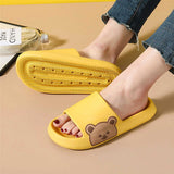 2024 Summer Women Slippers Beach Slides Cartoon Bear Flip Flops Men Shoes Thick Sole Home Bathroom Non-Slip Shoes Couple Sandals