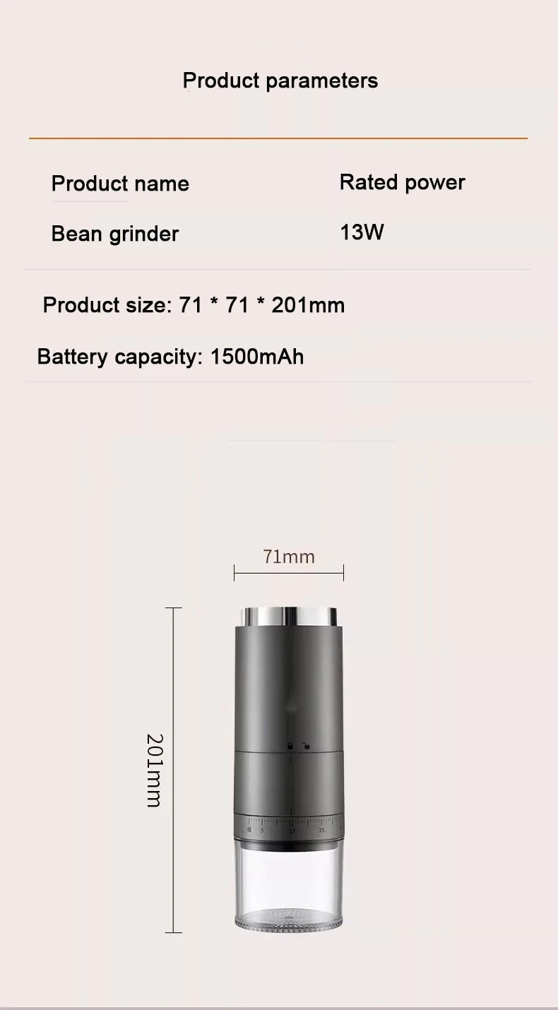 Portable Electric Coffee Grinder USB Charging 1500MAH Wireless Fully Automatic Integrated Small Household Coffee Bean Grinder