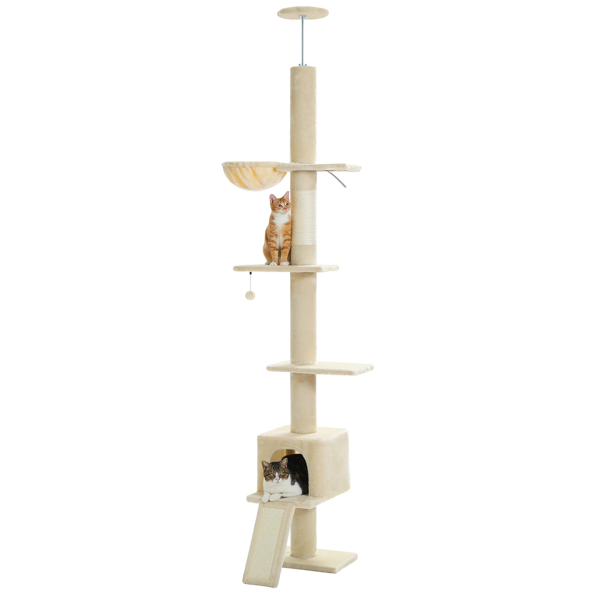 Adjustable 210-274CM Floor to Ceiling Cat Tree Tower 5 Tiers Climbing Tree for Indoor Cats with Condo Scratching Post Ladders