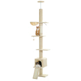 Adjustable 210-274CM Floor to Ceiling Cat Tree Tower 5 Tiers Climbing Tree for Indoor Cats with Condo Scratching Post Ladders