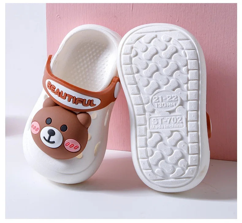 Summer Kids Slippers Sandals Hole Shoes Cute Personality Three-Dimensional Bears Soft Soles Comfortable Boys Girls Slippers