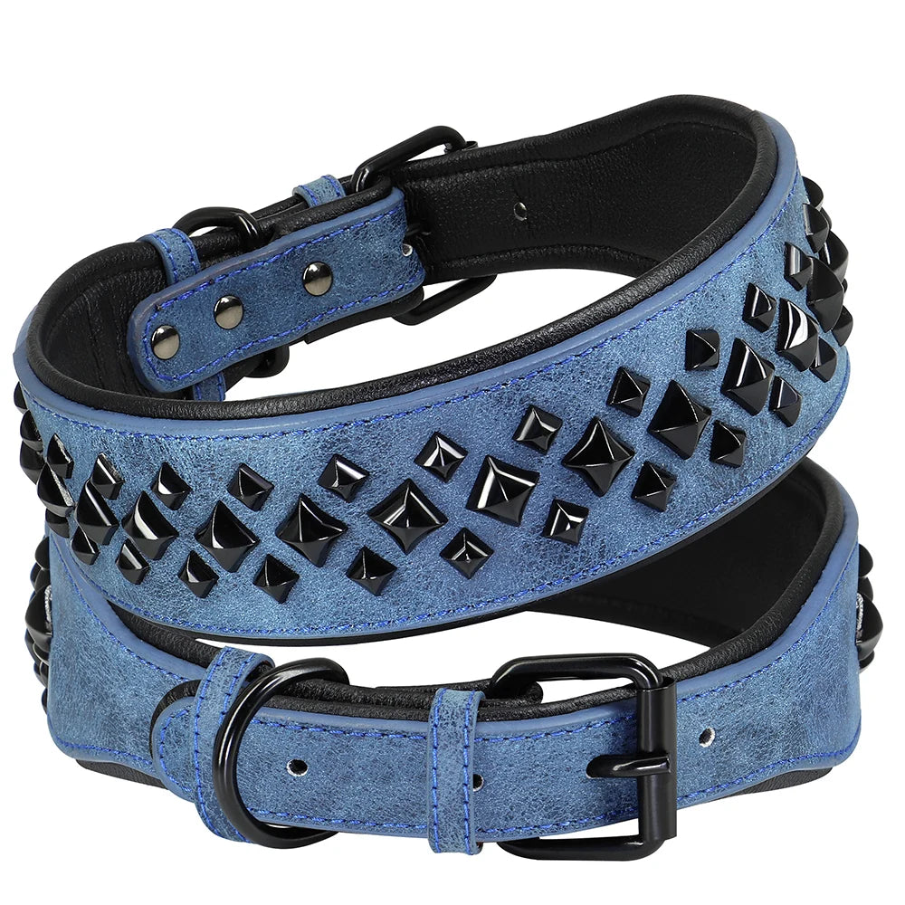 Cool Spiked Studded Dog Collar Luxurious Leather Dog Necklace Collars Big Dogs Necklace Adjustable For Medium Large Dogs Pitbull