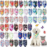 50Pack Summer Hawaii Dog Bandanas Soft Triangle Dog Scarfs Polyester Fruit Bandana Flowers Patterns for Small Medium Large Pets