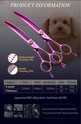 Fenice High-grade 6.5/7.25 inch Straight/Curved JP440C Thinning Rate 25%-70% Shears Chunker Scissors Pets Dog Grooming Scissors