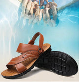 Summer Men's Leather Sandals Outdoor Non-slip Men's Beach Sandals Handmade Leather Men's Shoes Fashion Men Flip-flops