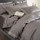 3 Line Embroidery Duvet Cover and 2Pillow Shams Set with Zipper Closure 100%Cotton 600 TC Premium Quality Ultra Soft Bedding set