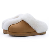 Shevalues New Plush Fur Slippers Home Women Winter Fluffy Faux Fur Collar House Slippers Furry Memory Foam Slides Indoor Outdoor