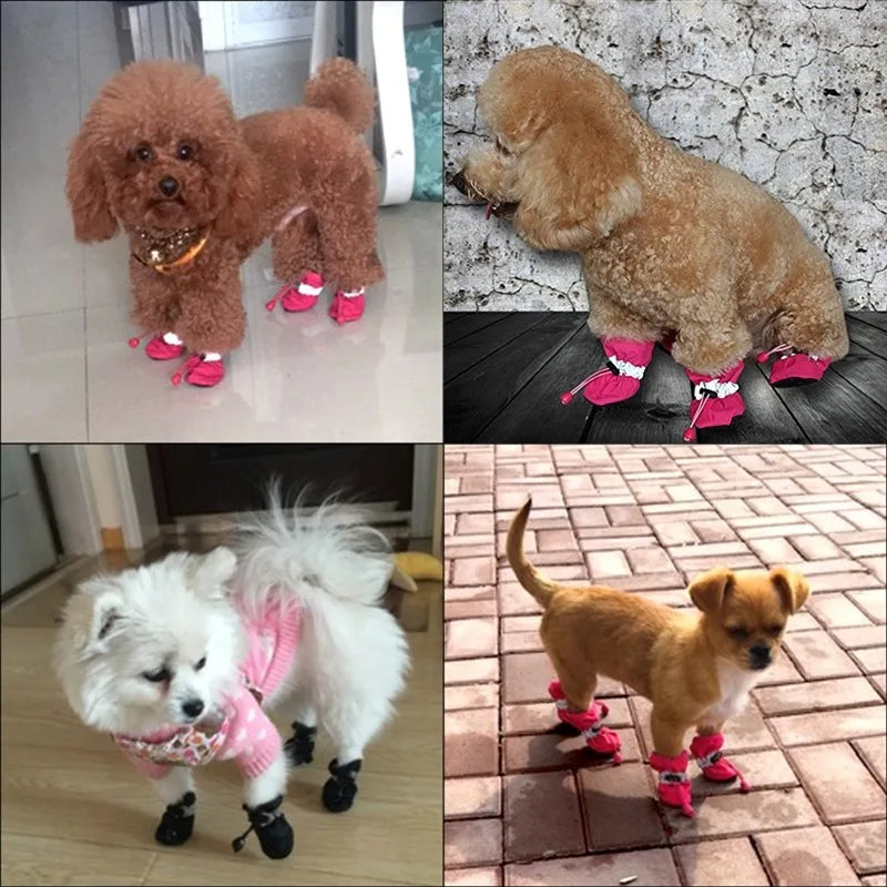 4pcs Waterproof Pet Dog Shoes Anti-slip Rain Snow Boot Thick Warm For  Small Cats Dogs Puppy Dog Socks Booties