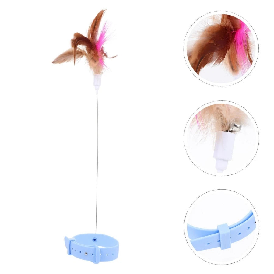 New Cat Feather TPR Silicone Collar Cat's toy Teasing Self-Hey Cat Stick Pet Collar With Bell Feather