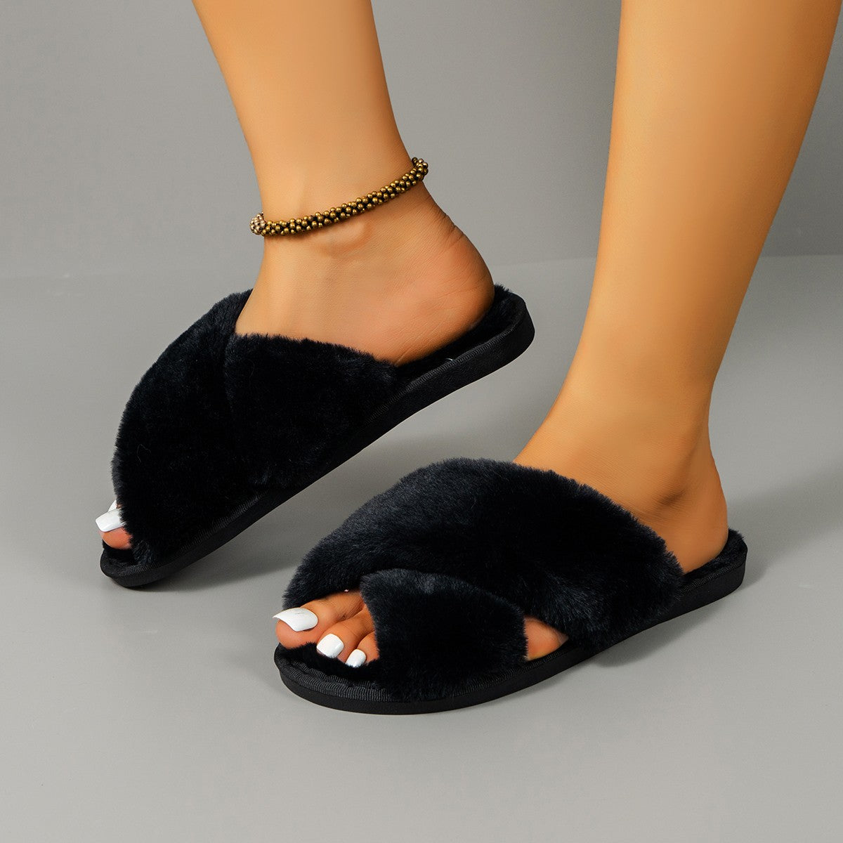 Soft Fluffy Fur Slippers New Women Winter House Warm Furry Slippers Women Flip Flops Home Slides Flat Indoor Floor Shoes