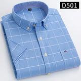 100% Cotton Breathable Men Oxford Short Sleeve Summer Plaid Shirts Striped Male Clothes Business Regular Fit Oversized