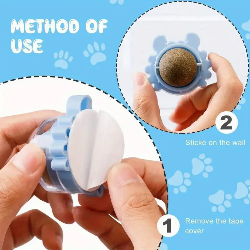 Cats Rotatable Catnip Ball Wall Sucker Lick Treat Toys Contail Catnip Sugar Balls Smart Cat Toys Interactive Ball Cats Mint Toy