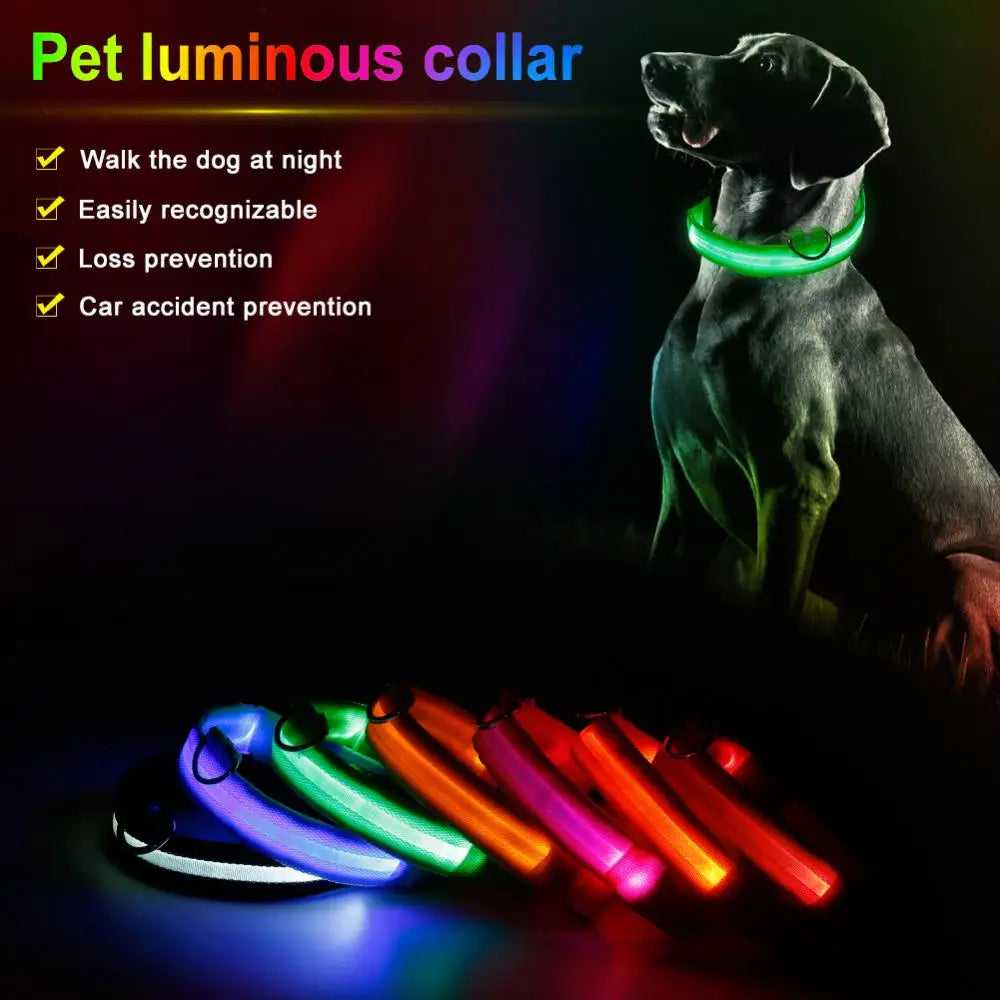 Safety Led Dog Collar Luminous Usb Cat Dog Collar Small Bright Labrador Pets Adjustable Dog Loss Prevention Puppy Accessories