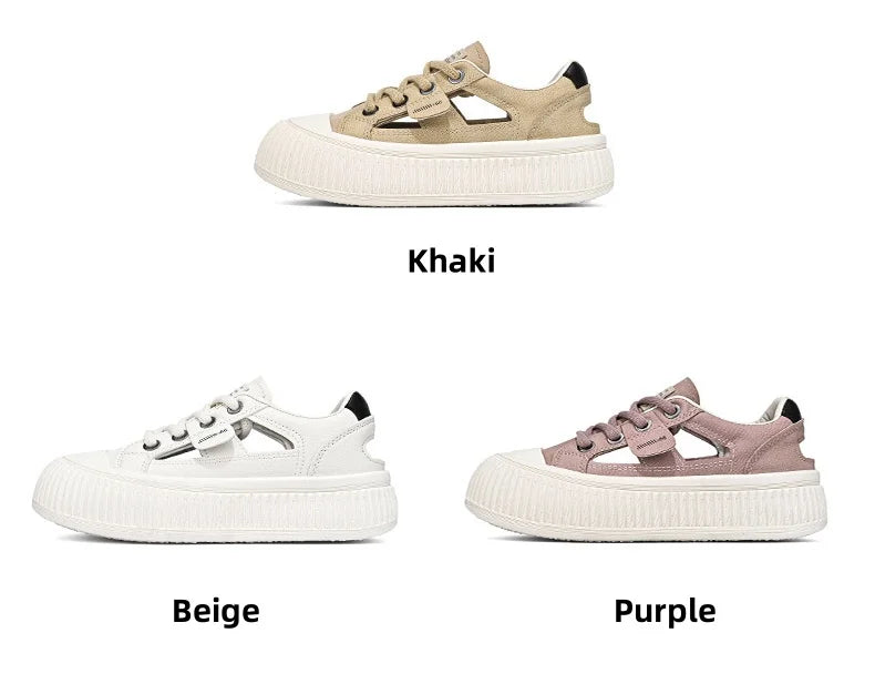 New Trend Summer Women's Baotou Shoes Hollow Out Breathable Soft Comfortable Board Shoes Flat Thick bottom Outdoor Casual Shoes