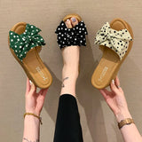 Aphixta 7cm Platform Wedge Slippers Women Shoes Butterfly-knot Clog Riband Polka Dot Snowflake Fabric Bow Flip Flop Light Slide