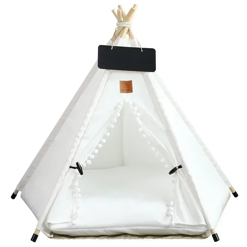 Pet Teepee Tent for Cats and Dogs Portable Removable Washable Dog House Indoor Puppies House with Cushion and Blackboard Cat Bed