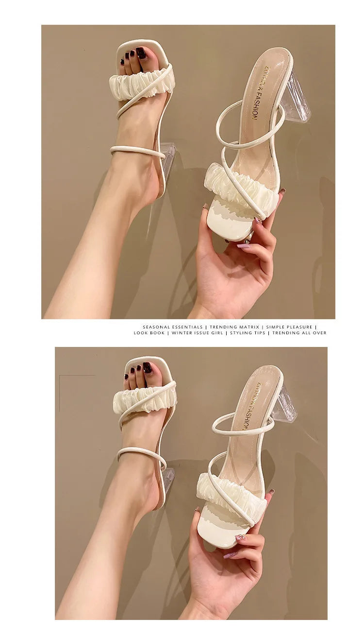 Transparent, Sandals Thick High Heels, Summer Fashion with Temperament Glass Shoes, Sexy Wear Fashion Slippers, Women's Shoes