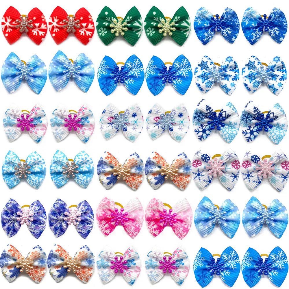 10/20/30pcs Dog Grooming Bows Love Heart Pearl Accessories Pet Dog Hair Bows Rubber Bands Small Dog Yorkshire Hair Bows