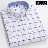 100% Cotton Breathable Men Oxford Short Sleeve Summer Plaid Striped Male Shirt Business Regular Fit Oversized Clothes