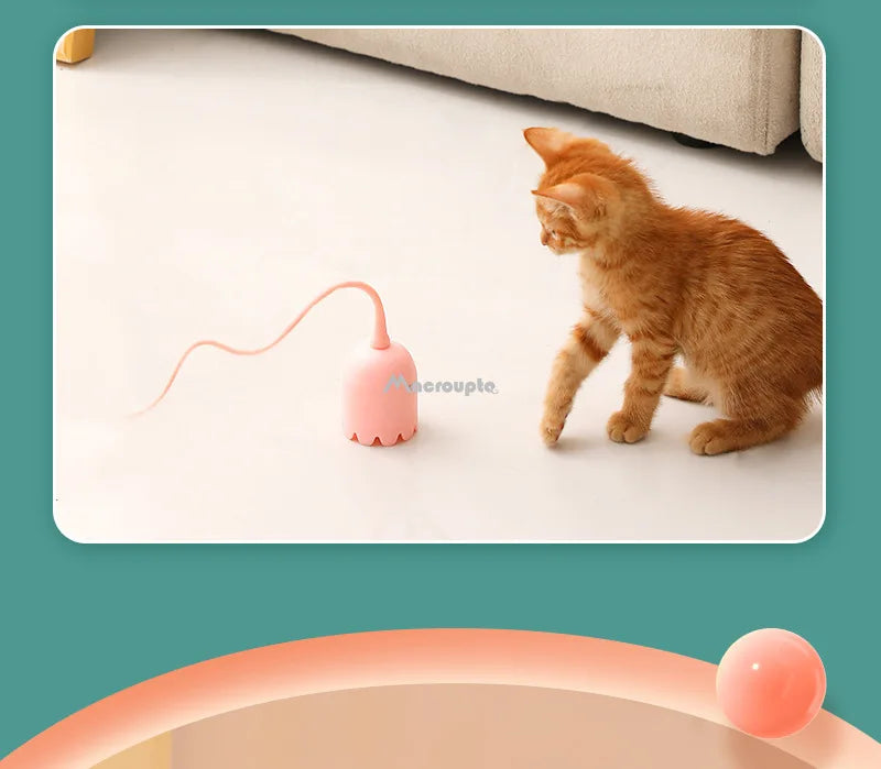 Interactive Cat Toys USB Electric Intelligent Rolling Ball Toy Cats Pet Silicone Automatic Rotate Mouse Tail Kitten Teaser Stick