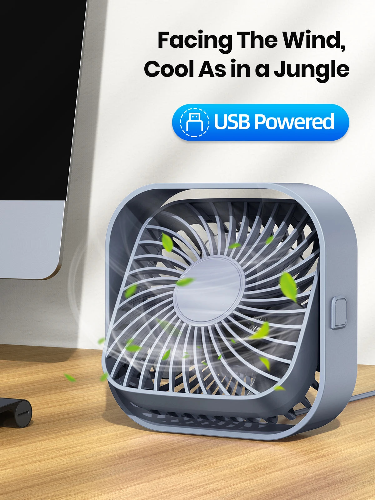 TOPK Mini Portable Fan USB Desk Fan Table Strong Airflow &Quiet Operation 3 Speed Wind 360°Rotatable Standing fans for room Home