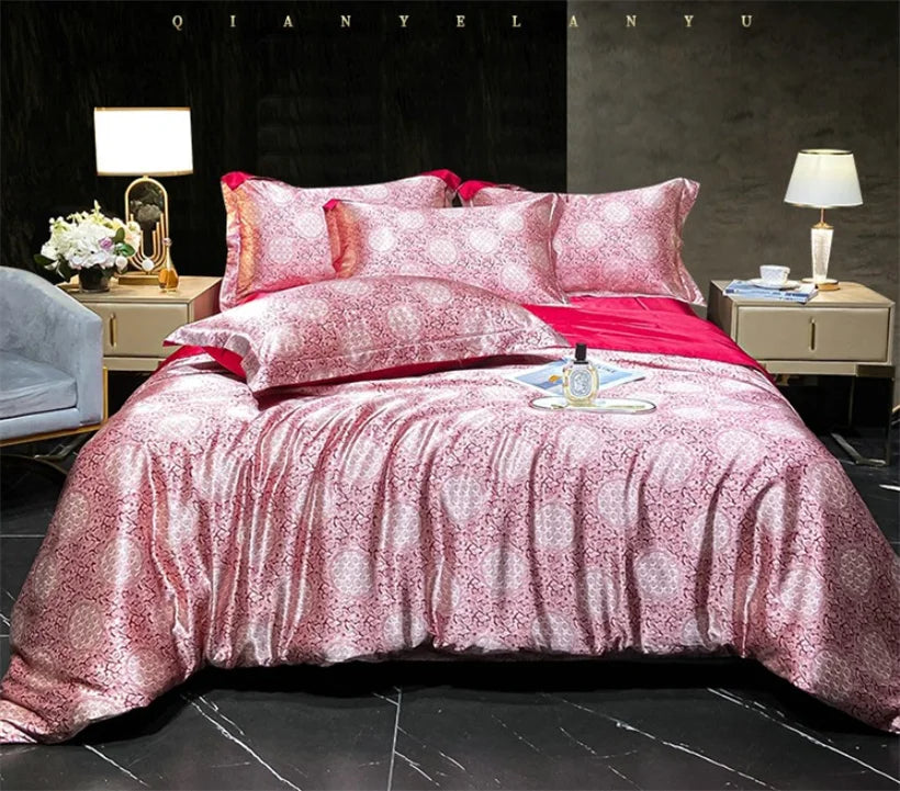 Blend Mulberry Silk 4 Pieces Bedding Set, 1PC Duvet Cover, 1PC Bed Sheet, 2PCS Pillowcases, Luxury Home Textiles Bedclothes