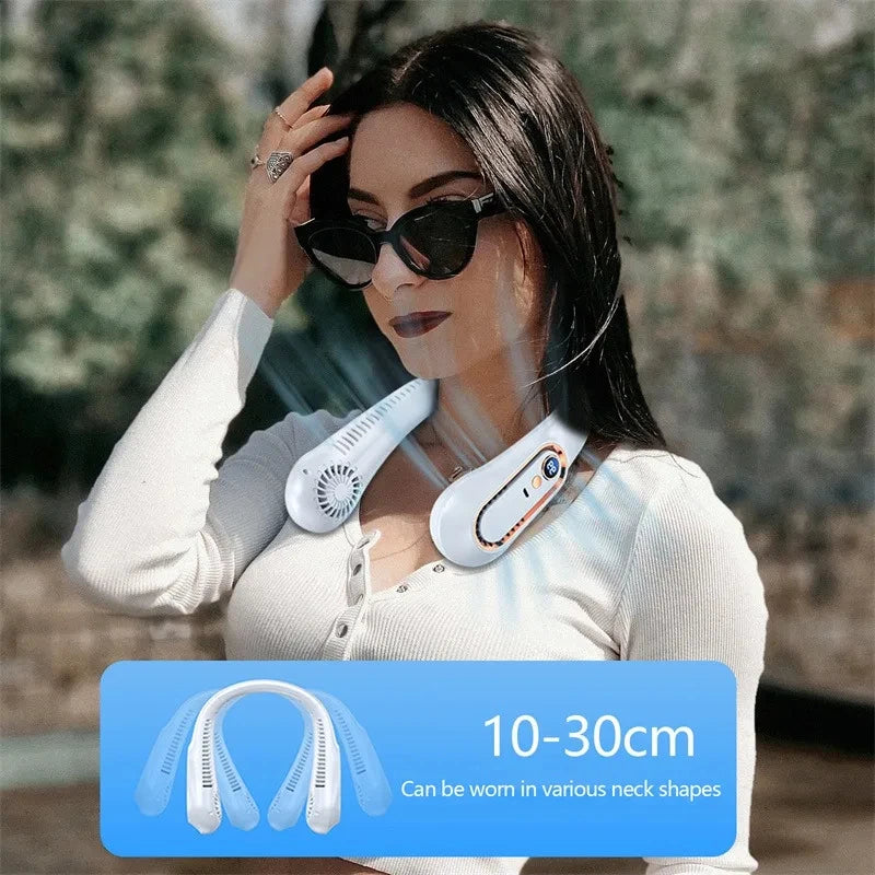 Neck Bladeless Fan Mini Ultra Long Life Portable Lazy Silent Fan Usb Charging Student Sports Office Digital Display Power 5 Gear