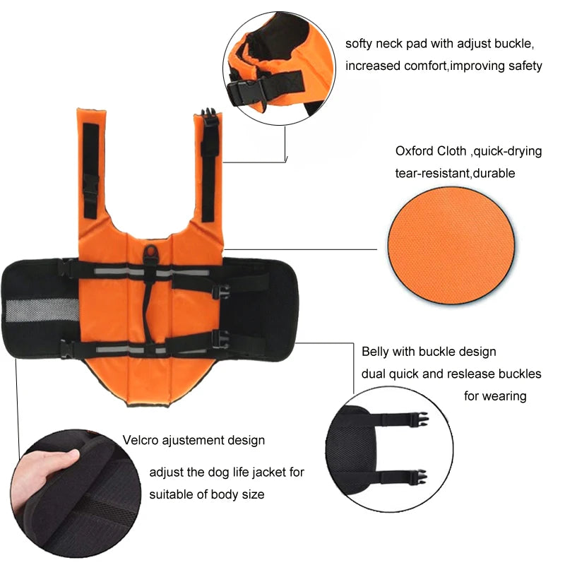 Dog Life Vests Adjustable Pet Dog Life Jacket With Reflective Strips Dog Flotation Vest For Cat Small Medium Large Dogs Swimming