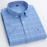 100% Cotton Breathable Men Oxford Short Sleeve Summer Plaid Striped Male Shirt Business Regular Fit Oversized Clothes