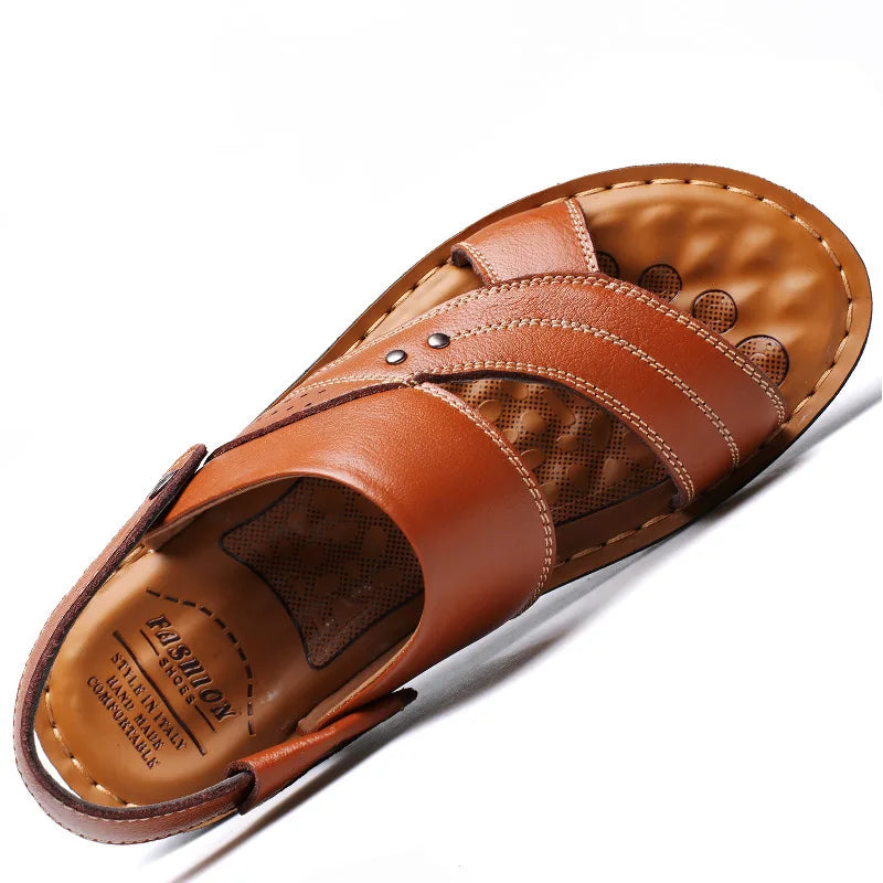 Summer Men's Leather Sandals Outdoor Non-slip Men's Beach Sandals Handmade Leather Men's Shoes Fashion Men Flip-flops