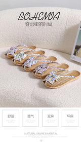 Rattan Grass Woven Slippers For Home Summer Men And Women Home Couples Linen Slippers Indoor Non-Slip Floor