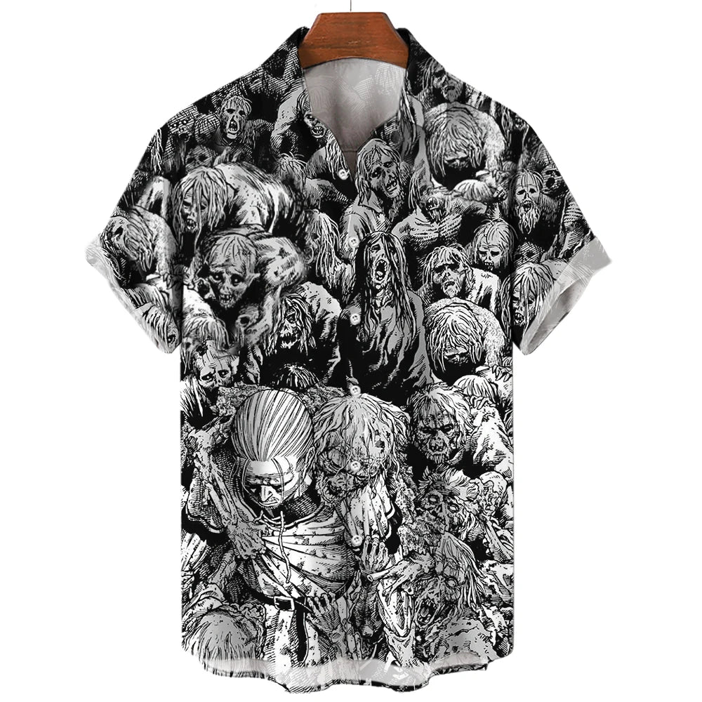 2023 Summer New Men's Shirt 3D Printed Horror Pattern Hawaiian Fashion Designer Men's Horror Shirts Movie Print 3XL Tops