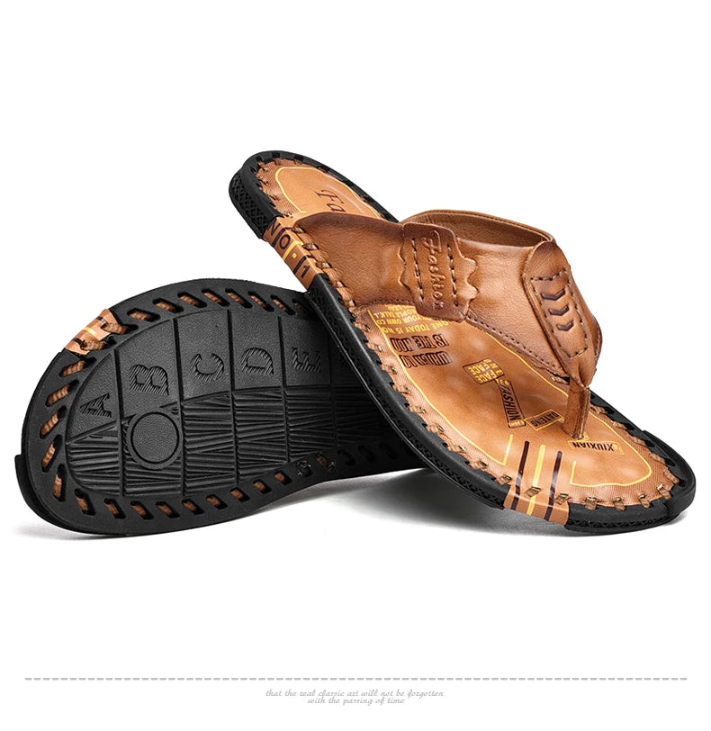 Brand Handmade Slippers High Quality Genuine Leather Men Flip Flops Original Design Indoor&Outdoor Soft Beach Casual Shoes