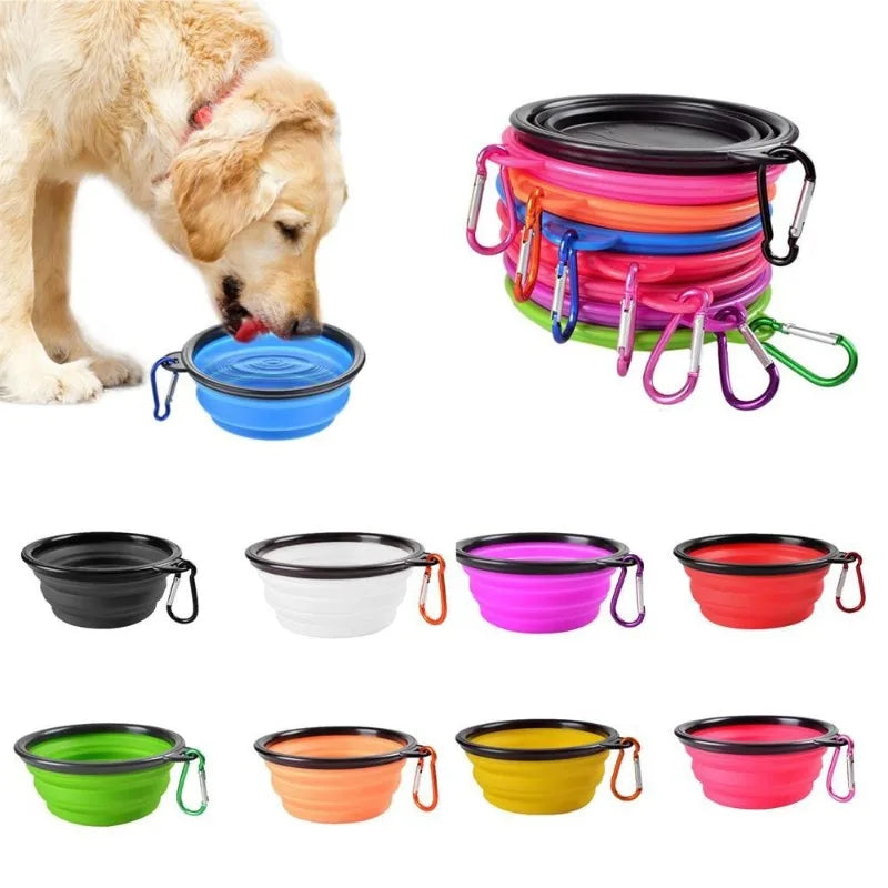 Dog Collapsible Bowl Folding Silicone Pet Travel Bowls Food Water Feeding BPA Free Foldable Cup Dish With Carabiner