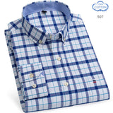 100% Pure Cotton Oxford Shirts for Men Long Sleeve  Plaid Shirt Striped Male BusinessTartan  Red Shirt Mans Designer Clothes