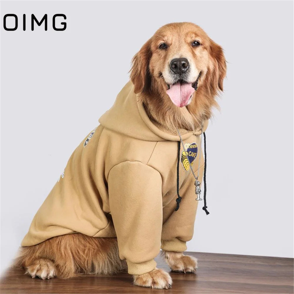 OIMG Winter Warm Big Dog Clothes Cheese Cake Printed Medium Large Dogs Hooded Sweater Golden Retriever Labrador Samoyed Hoodies