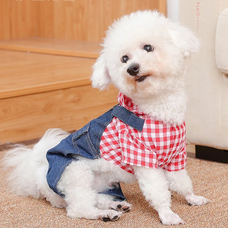 Pet Clothes Dog Cat Striped Plaid Jean Jumpsuit Hoodies Pet Costume for Small Medium Dog Chihuahua French Bulldog Puppy Clothing