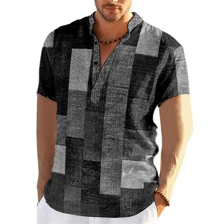 Vintage Men's Shirt 3D Fashion Patchwork Printing Shirts Oversized Casual Short-Sleeved Summer Streetwear Men Clothing Tees Tops