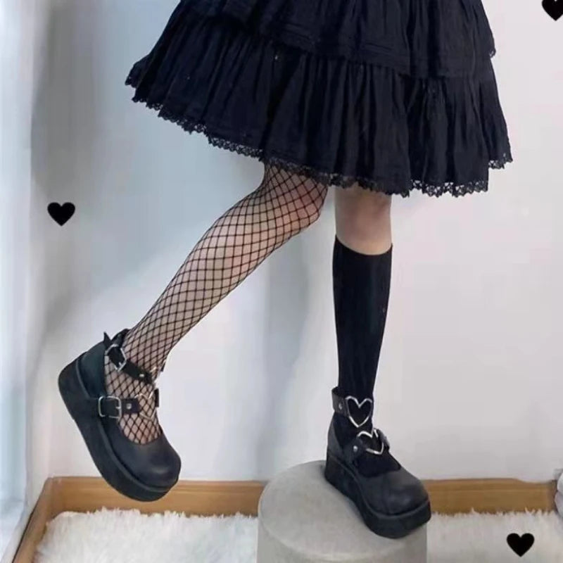 new Sweet Heart Buckle Wedges Mary Janes Women Pink T-Strap Chunky Platform Lolita Shoes Woman Punk Gothic Cosplay Shoes 43