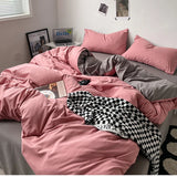 100% Cotton Pink Bedding Set Nordic Chic Duvet Cover Flat Sheet Pillowcase Soft Comforter Cover Bed Linen Boy Girl Home Textiles