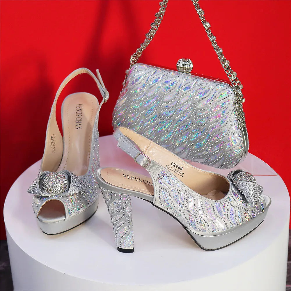 2024 Fashion Green Color High Quality Pointed Toe Thin Heels Shoes Matching Bag Set For Nigerian Party Women