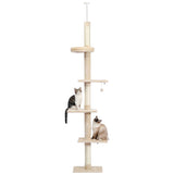 5-Tier Floor to Ceiling Cat Tree Tower Cactus Tall Climbing Tree with Scratching Post Hammock Dangling Ball for Indoor Cats