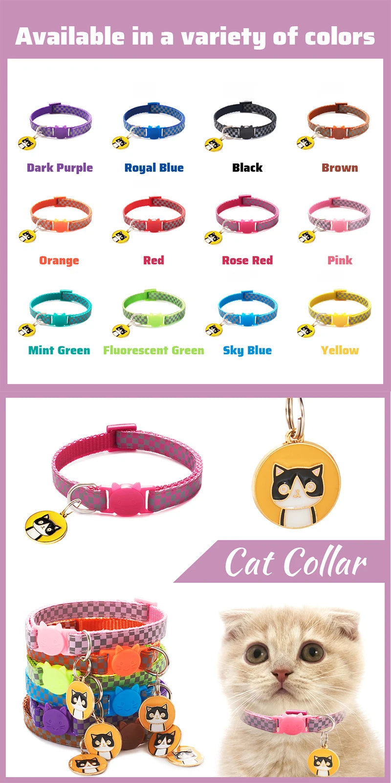 Cat Bells Collars 12 Color Adjustable Nylon Buckles Reflective Nylon Dog Collar Neck Strap Luminous Collars Pet Accessories