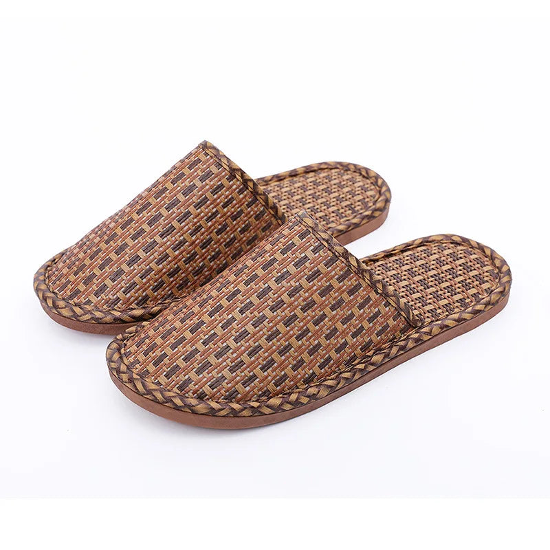 Bamboo Weaving Home Linen Slippers Summer Cooling Woven Rattan Sandals Indoor Non-slip Slides Unisex Bedroom Shoes Zapatillas