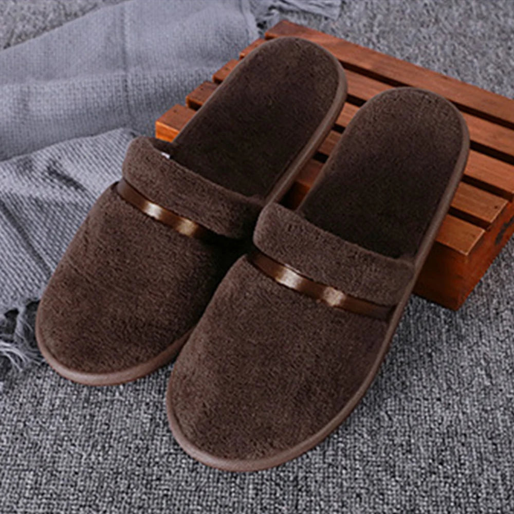 1Pair Disposable Winter Slipper Men Women Hotel Home Slippers Non-slip Portable Travel Sandals Coral Fleece Soft Warm Flip Flops