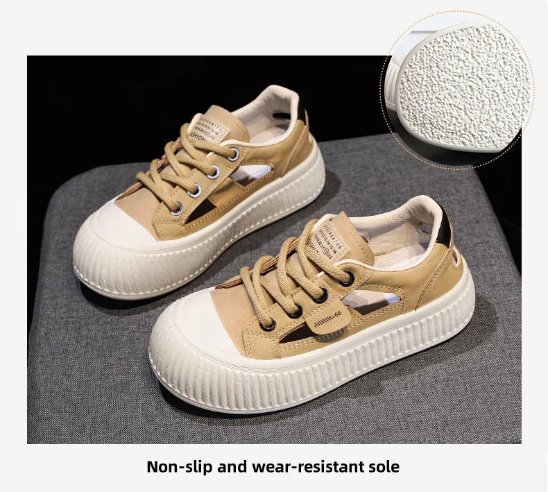 New Trend Summer Women's Baotou Shoes Hollow Out Breathable Soft Comfortable Board Shoes Flat Thick bottom Outdoor Casual Shoes