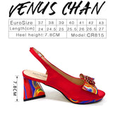 Venus Chan New Italian Shoes and Bag for Party 2024 Blue Color Rhinestones Painted Pattern Elegant Woman Peep Toe High Heels