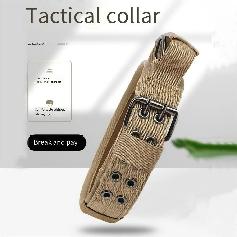 Large Dog Collar Durable Nylon Military Tactical Adjustable Pet Lead Outdoor Walking Training Collars Pitbull Labrador Supplies